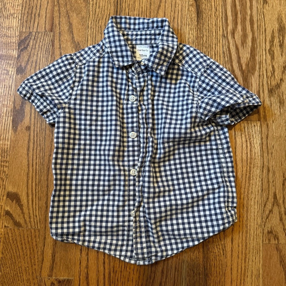 Carter's Navy and White Plaid Button-Down Shirt - 18 month
